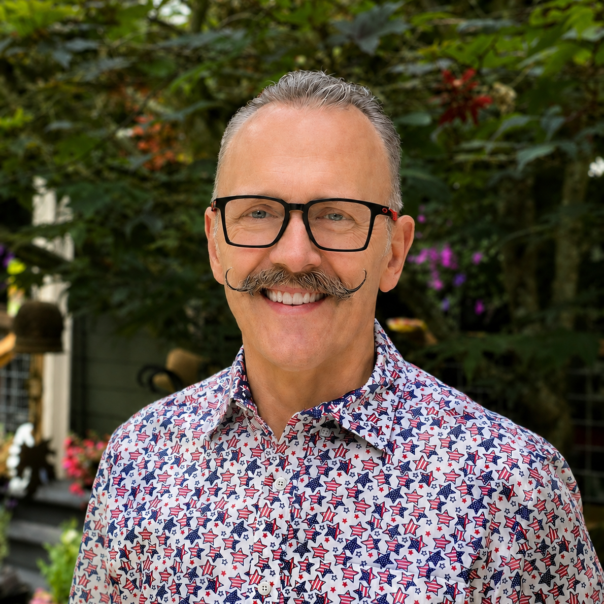 Headshot with mustache 2026